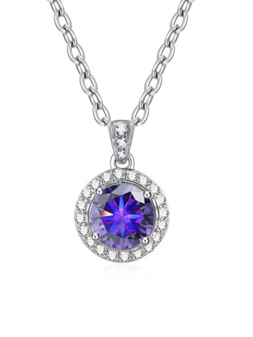 1 carat [Deep Purple Mosan Diamond] 925 Sterling Silver Moissanite Geometric Dainty Necklace
